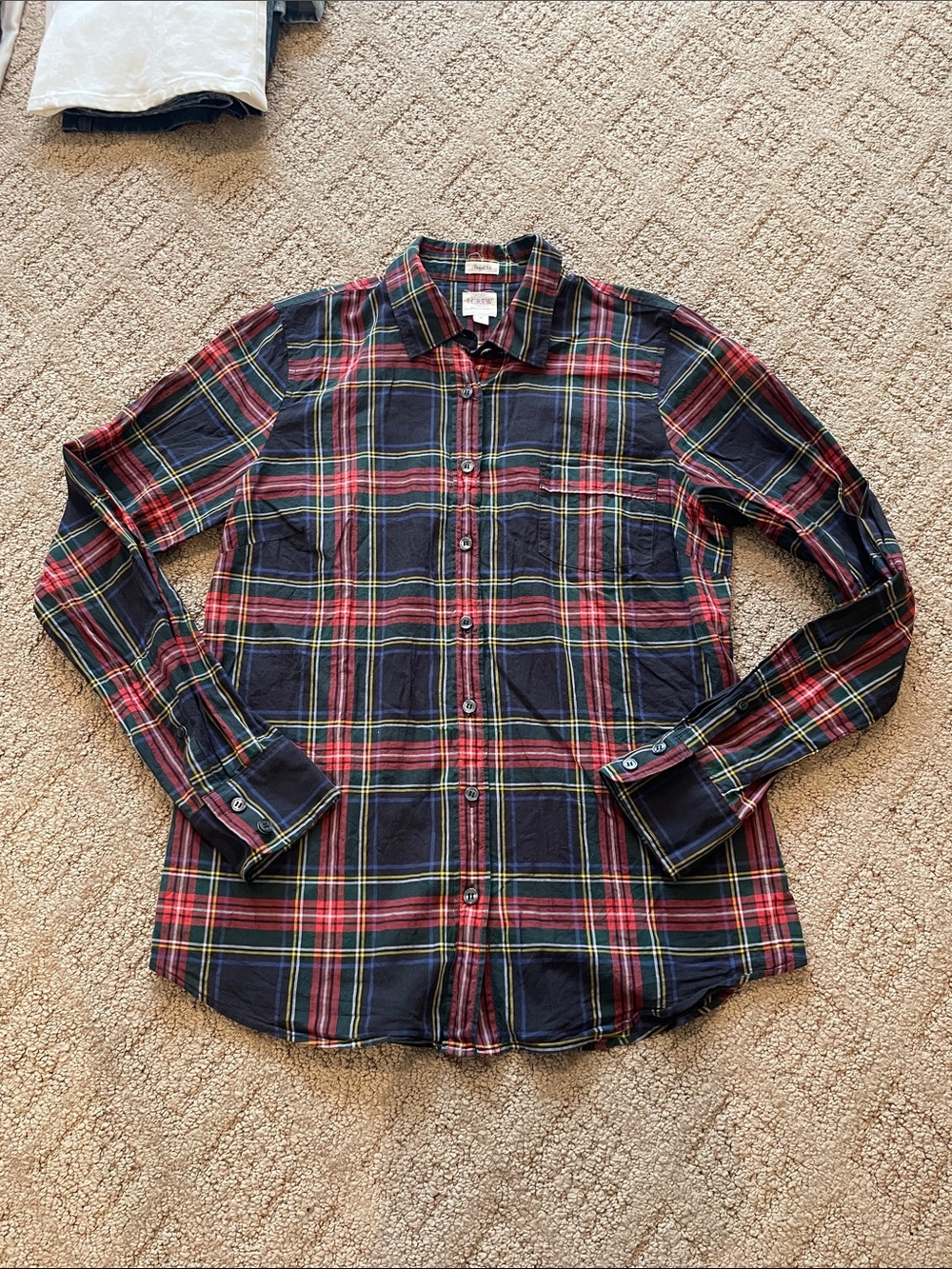 J. Crew Plaid Button-Down Shirt in Navy, Red & Green